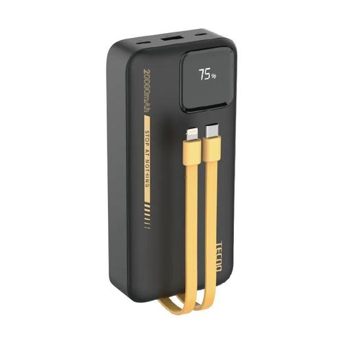 TECNO TPB-P204Q 20000mAh Power Bank 22.5W Fast Charging LED Display Built-in Type-C & Lightning Cables 3 Output Ports Portable Charger