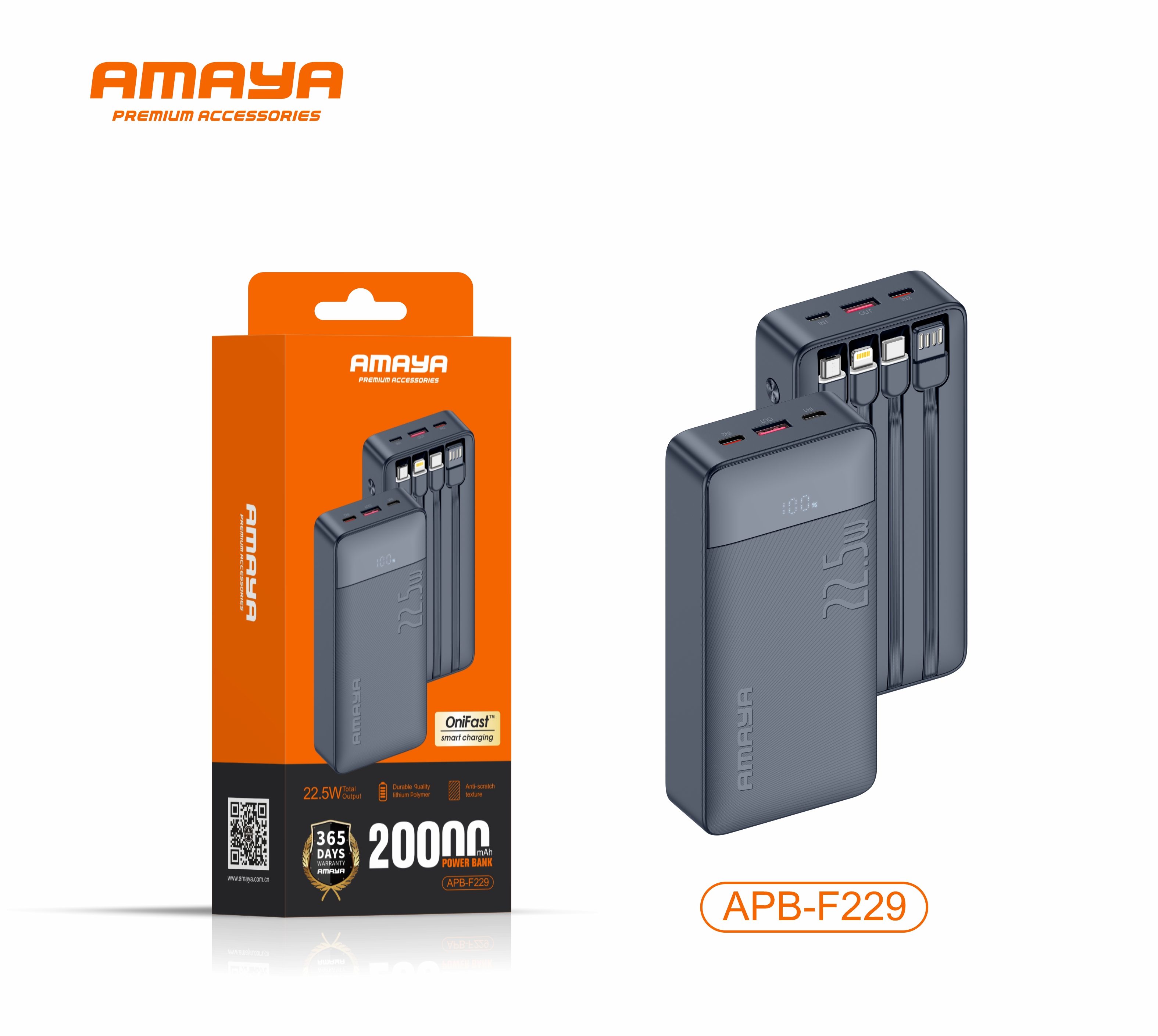 Amaya APB-F229 20000mAh Fast Charging Power Bank High Capacity Portable Charger Dual Output Backup Battery for Phones Tablets
