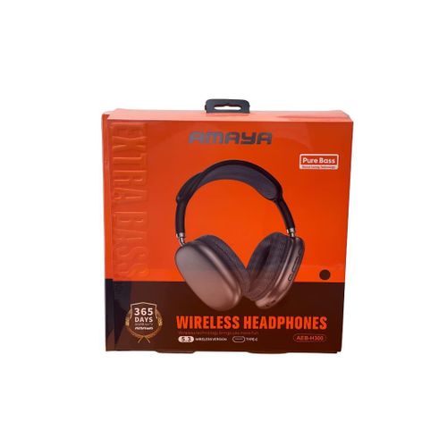 Amaya AEB-H300 Wireless Bluetooth Over-Ear Headphones AEBH300 Pure Bass Foldable Headset with HD Microphone Type-C Charging AUX Mode
