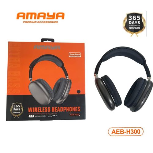 Amaya AEB-H300 Wireless Bluetooth Over-Ear Headphones AEBH300 Pure Bass Foldable Headset with HD Microphone Type-C Charging AUX Mode