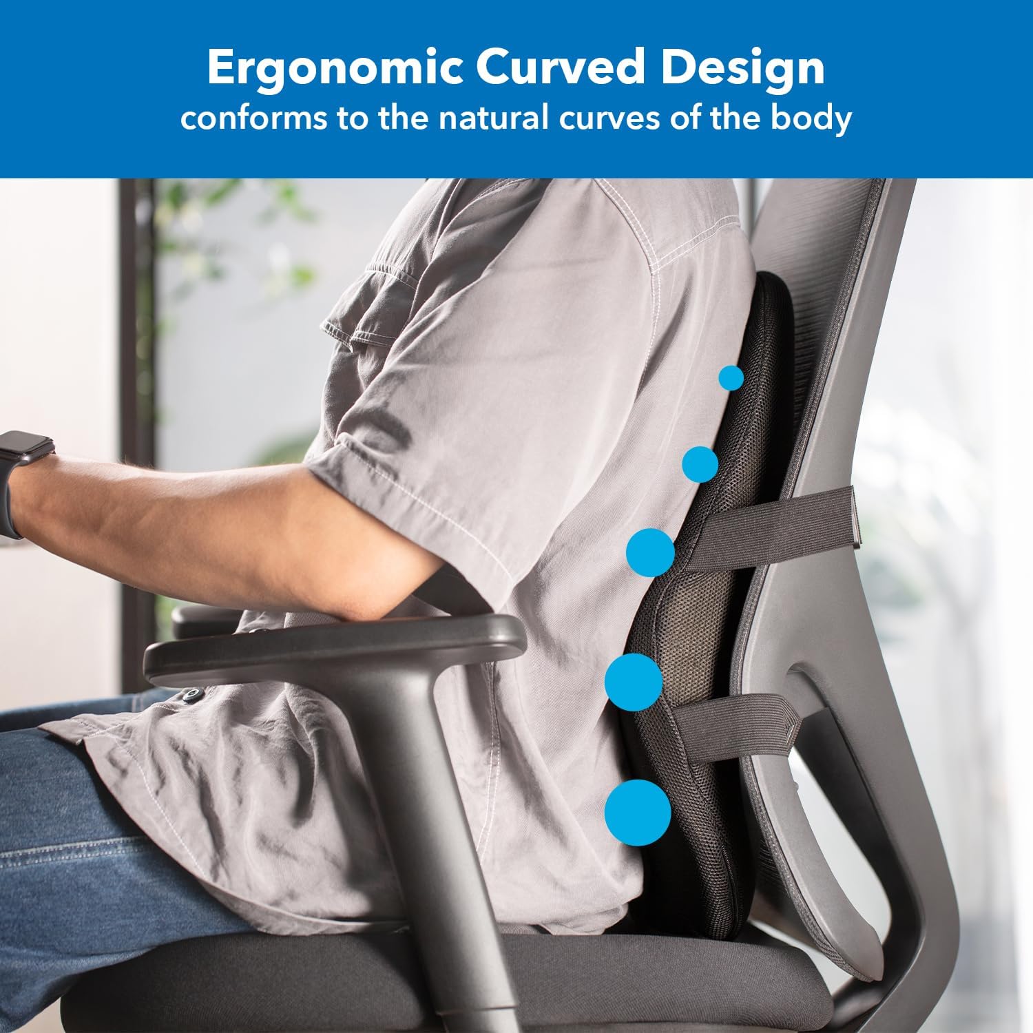 Cozy Orthopedic Back Rest Seat Cushion Ergonomic Memory Foam Lumbar Support for Back Pain Relief Office Chair and Car