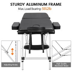 Portable Massage Bed Foldable Therapy Table Adjustable Height Spa Bed with Carry Bag for Home and Professional Use
