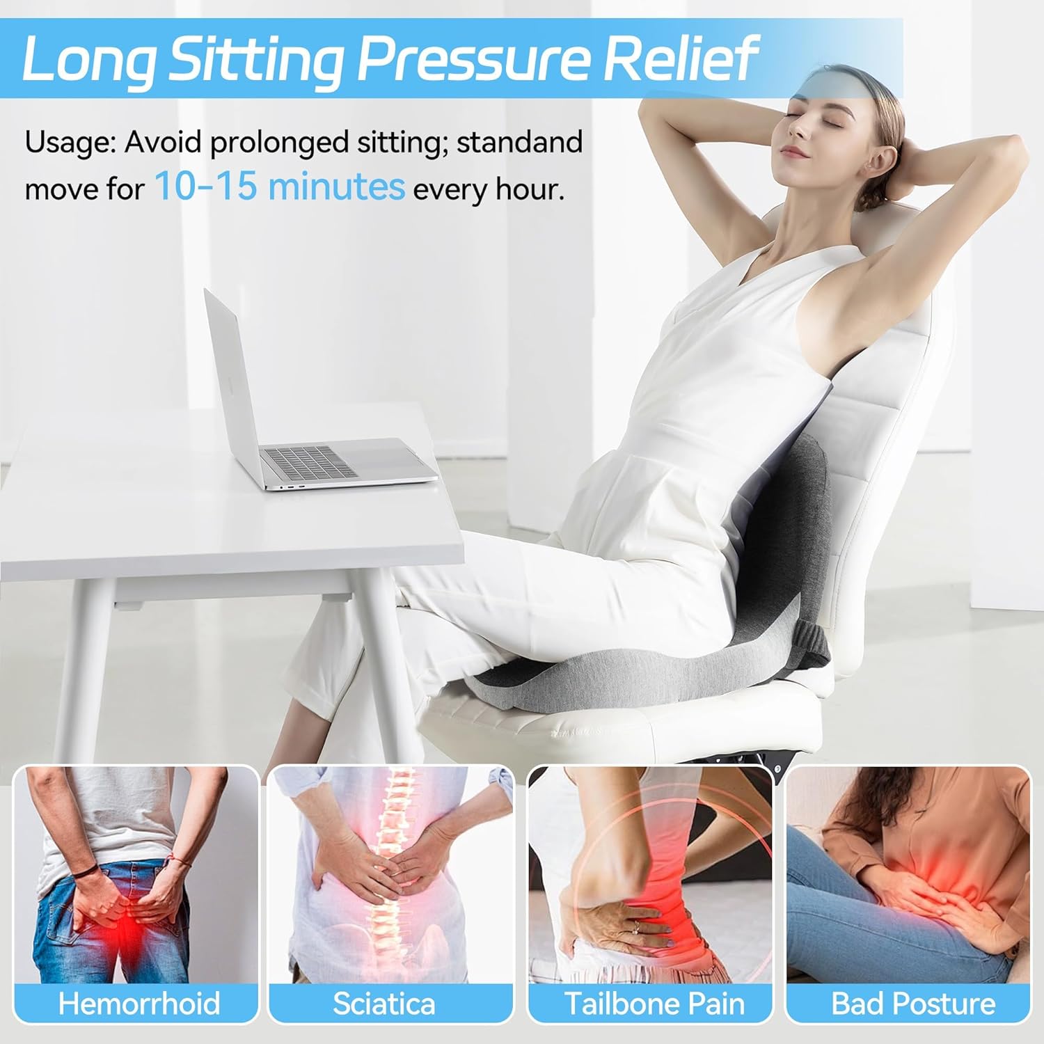 L Shaped Seat Cushion with Back Support Memory Foam Integrated Lumbar and Seat Cushion for Back Pain Relief Office and Car