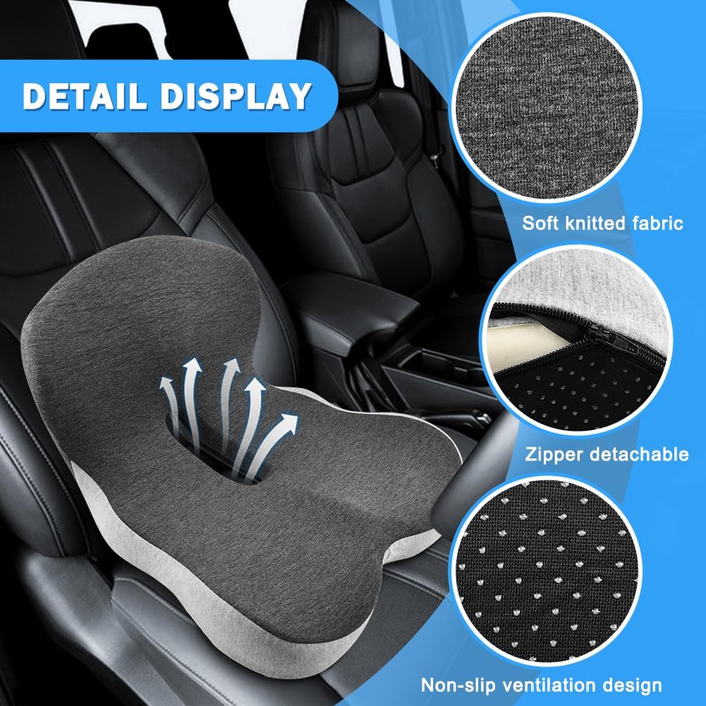 L Shaped Seat Cushion with Back Support Memory Foam Integrated Lumbar and Seat Cushion for Back Pain Relief Office and Car