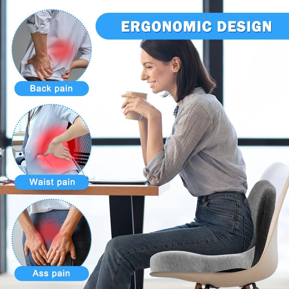 L Shaped Seat Cushion with Back Support Memory Foam Integrated Lumbar and Seat Cushion for Back Pain Relief Office and Car