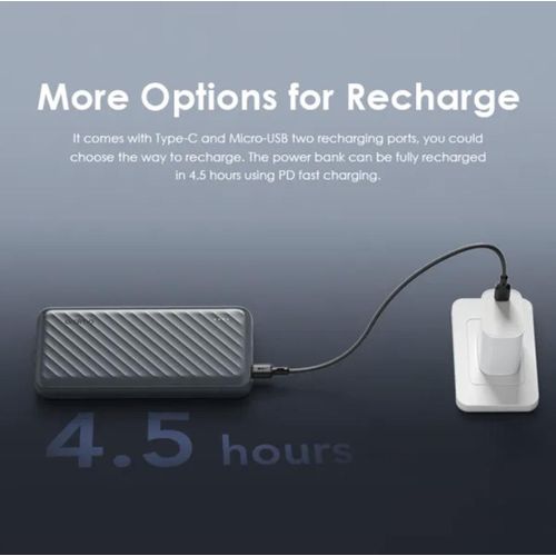 Super Oraimo Portable 10000mAh Power Bank, 12W Fast Charging, 3-in-1 Built-In Cables (Lightning, Type-C & Micro USB), Compact Universal Portable Charger.