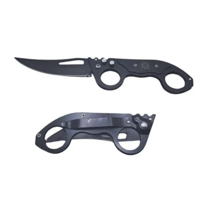 Tactical Dual-Finger Ring Folding Knife – Black Stainless Steel EDC Pocket Knife