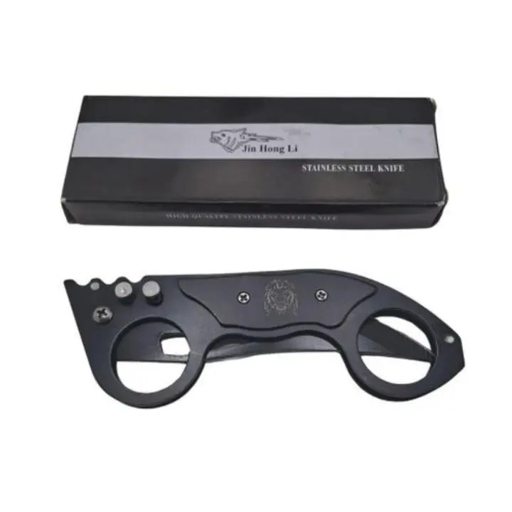 Tactical Dual-Finger Ring Folding Knife – Black Stainless Steel EDC Pocket Knife