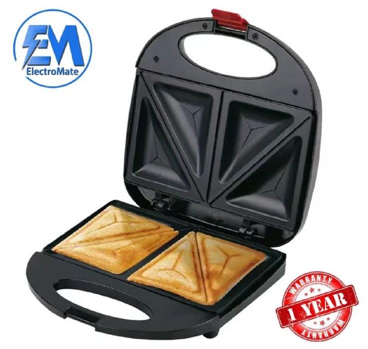 ElectroMate 2-Slice Non-Stick Sandwich Toaster & Maker – 750W Fast Heating with Indicator Lights – Black