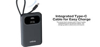Infinix XPower 10 Pro 10000mAh Power Bank 22.5W Fast Charging Portable Charger with Built-in Type-C Cable LED Display Dual Output Compact Travel Power Bank for Android iPhone Tablets