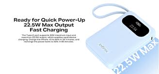 Infinix XPower 10 Pro 10000mAh Power Bank 22.5W Fast Charging Portable Charger with Built-in Type-C Cable LED Display Dual Output Compact Travel Power Bank for Android iPhone Tablets