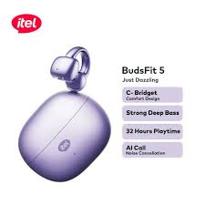 Itel BudsFit 5 Wireless Earbuds IEW-55, 32H Battery, AI Noise Cancellation, IP54 Waterproof, Bluetooth Earphones, Deep Bass, Gaming Low Latency, Open Ear Comfort Design