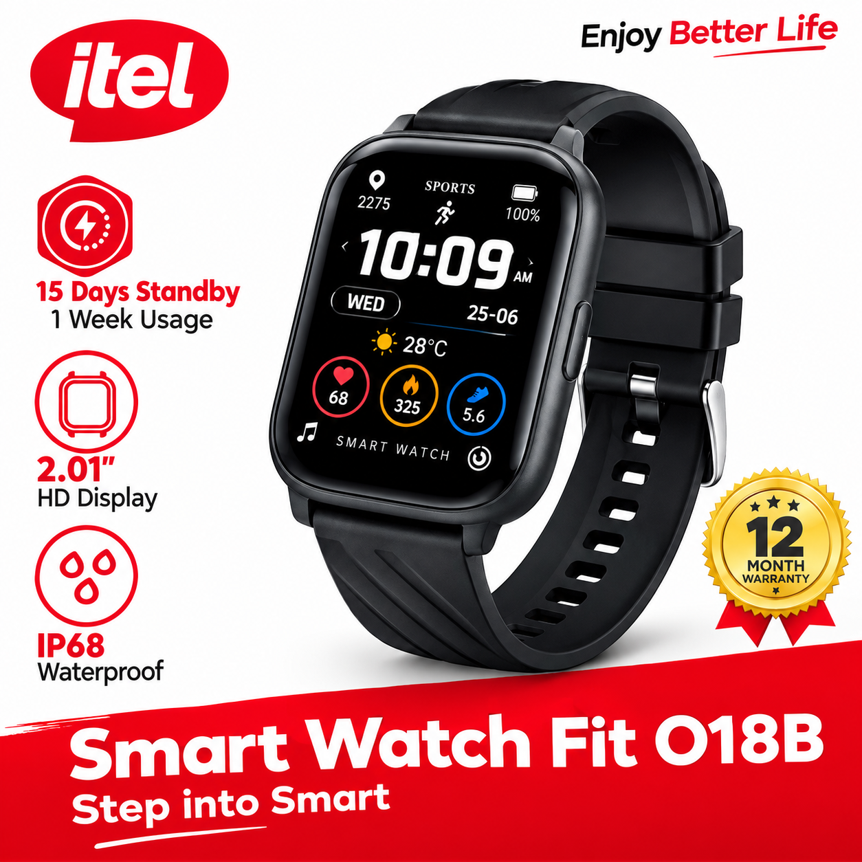 itel Smart Watch Fit 018B ISW-018B 2.04 Inch HD Display IP68 waterproof Bluetooth Fitness Smartwatch,15 days standby,1 week usage,ISW 018B step into smart