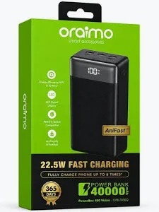 Oraimo PowerBox 400 Vision OPB-7400Q 40000mAh Power Bank, 22.5W Fast Charging, LED Digital Display and Multiple Output Ports