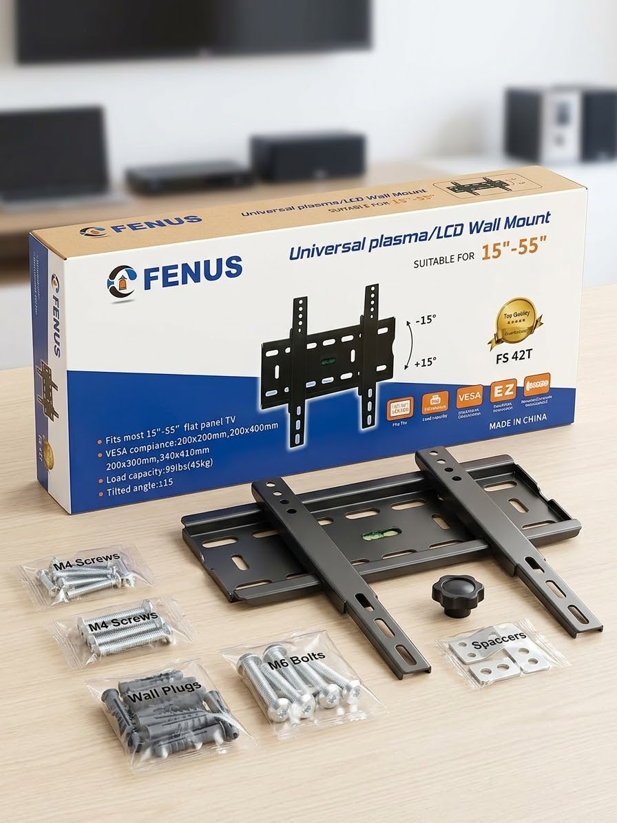 FENUS FS42T Universal TV Wall Mount Bracket 15–55 Inch, Tilting ±15°, Heavy Duty 45KG