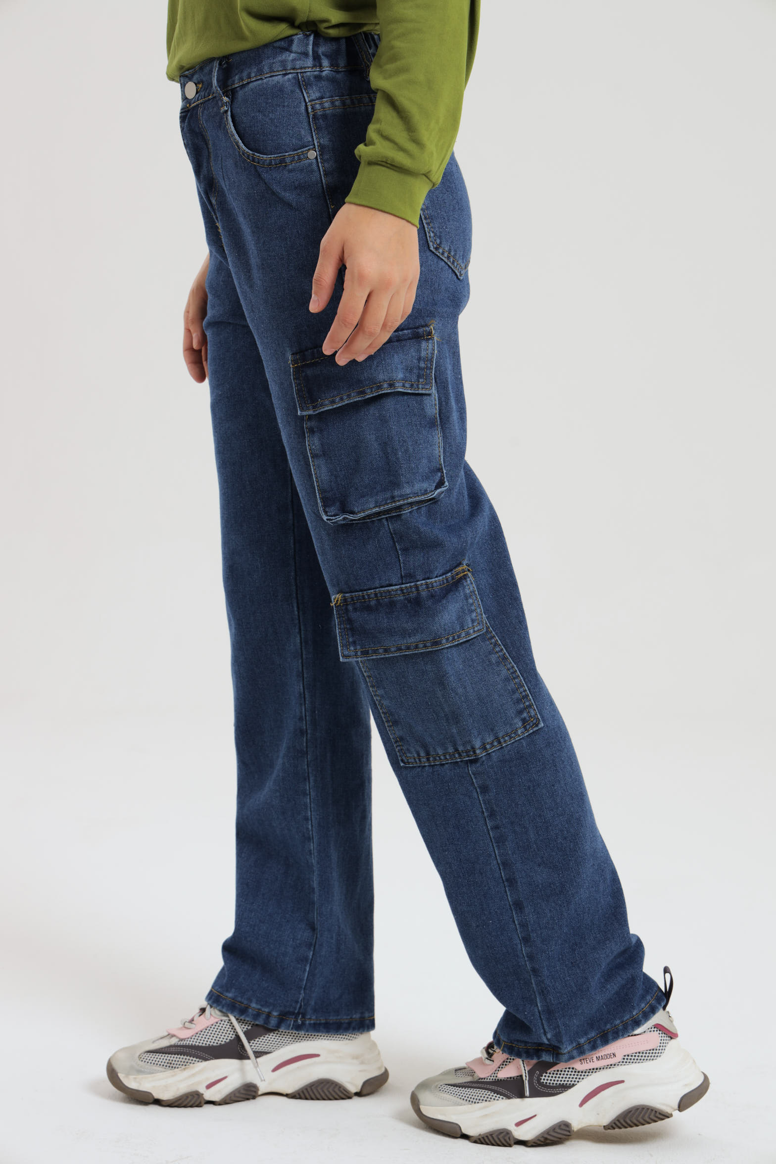 👖💙 Girls Original Mummy Cargo Jeans – Ages 7–14 Years ✨ Trendy High Waist Denim Pants 🔥 Comfortable Kids Streetwear
