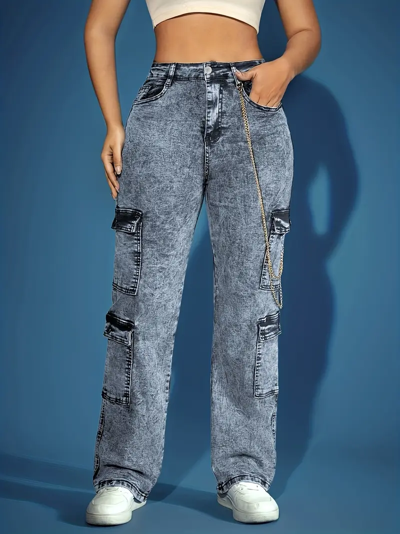 👖💙 Girls Original Mummy Cargo Jeans – Ages 7–14 Years ✨ Trendy High Waist Denim Pants 🔥 Comfortable Kids Streetwear