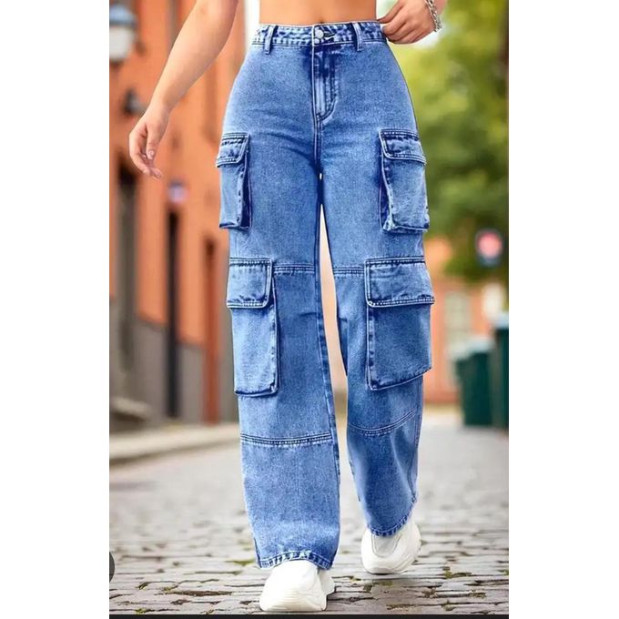👖💙 Girls Original Mummy Cargo Jeans – Ages 7–14 Years ✨ Trendy High Waist Denim Pants 🔥 Comfortable Kids Streetwear