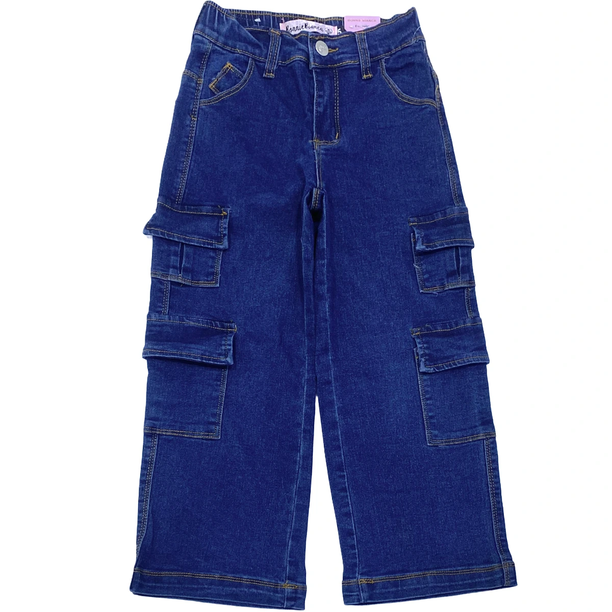 👖💙 Girls Original Mummy Cargo Jeans – Ages 7–14 Years ✨ Trendy High Waist Denim Pants 🔥 Comfortable Kids Streetwear