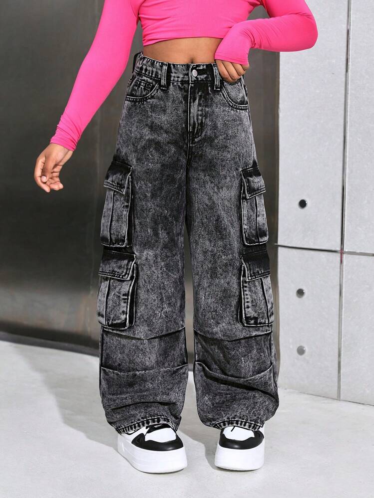 👖💙 Girls Original Mummy Cargo Jeans – Ages 7–14 Years ✨ Trendy High Waist Denim Pants 🔥 Comfortable Kids Streetwear