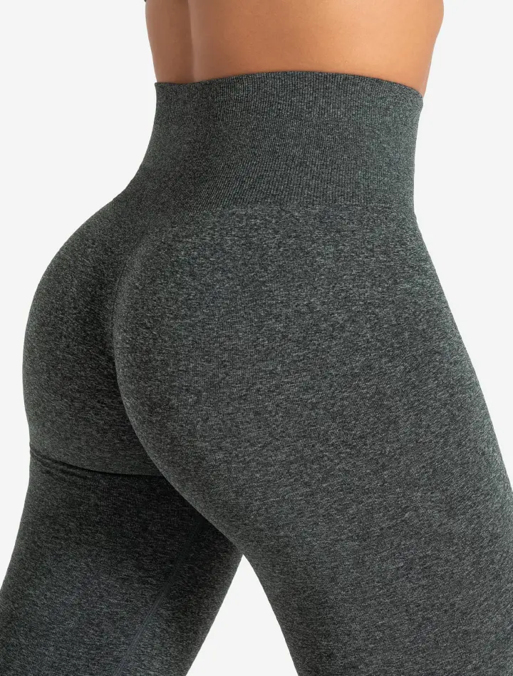 ⚡ FITNESS FAVOURITE! Women's Dark Grey High-Waisted Seamless Workout Leggings – Supportive Waistband Contoured Ribbed Stretch Tights