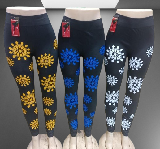 🌼 LATEST ARRIVAL! Women's High-Waist Floral Print Stretch Leggings – Soft Casual Tights with Yellow, Blue & White Sunburst Pattern