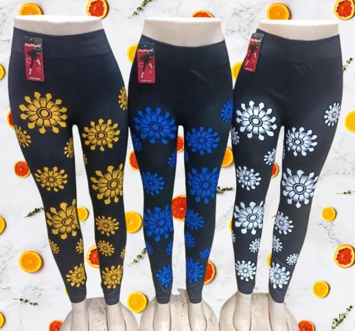 🌼 LATEST ARRIVAL! Women's High-Waist Floral Print Stretch Leggings – Soft Casual Tights with Yellow, Blue & White Sunburst Pattern