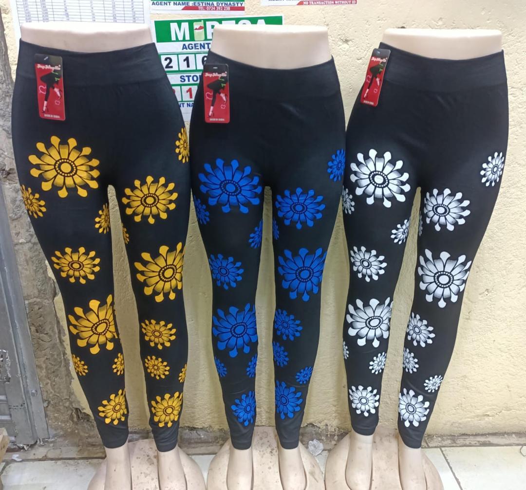 🌼 LATEST ARRIVAL! Women's High-Waist Floral Print Stretch Leggings – Soft Casual Tights with Yellow, Blue & White Sunburst Pattern