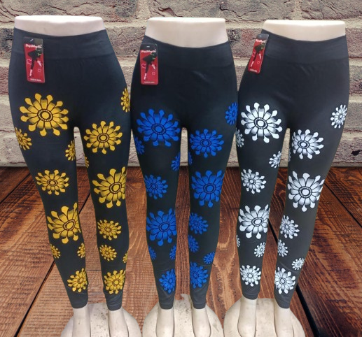 🌼 LATEST ARRIVAL! Women's High-Waist Floral Print Stretch Leggings – Soft Casual Tights with Yellow, Blue & White Sunburst Pattern
