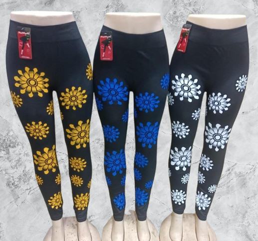 🌼 LATEST ARRIVAL! Women's High-Waist Floral Print Stretch Leggings – Soft Casual Tights with Yellow, Blue & White Sunburst Pattern