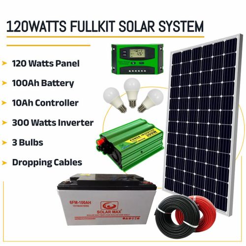 Solarmax 120 Watts Solar Panel All Weather Full KIT + Free 32 Inches Digital TV + 300W Inverter + 100ah Battery 25 Years Warrant