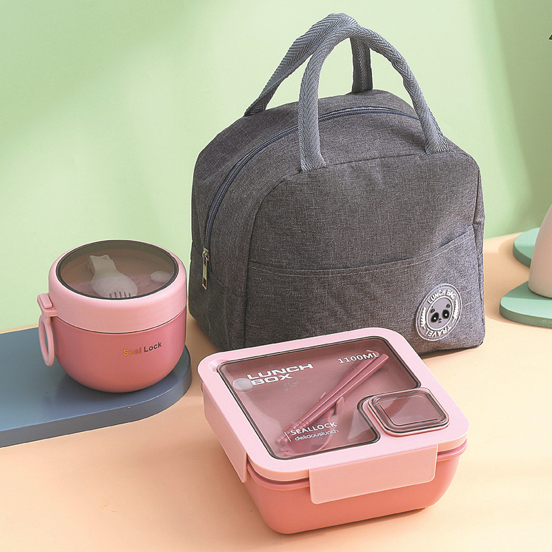 The new lunch box set includes portable leak-proof storage boxes, soup cups with lids, insulated bags for keeping hot food warm, and reusable heat-insulated food containers. It is suitable for office