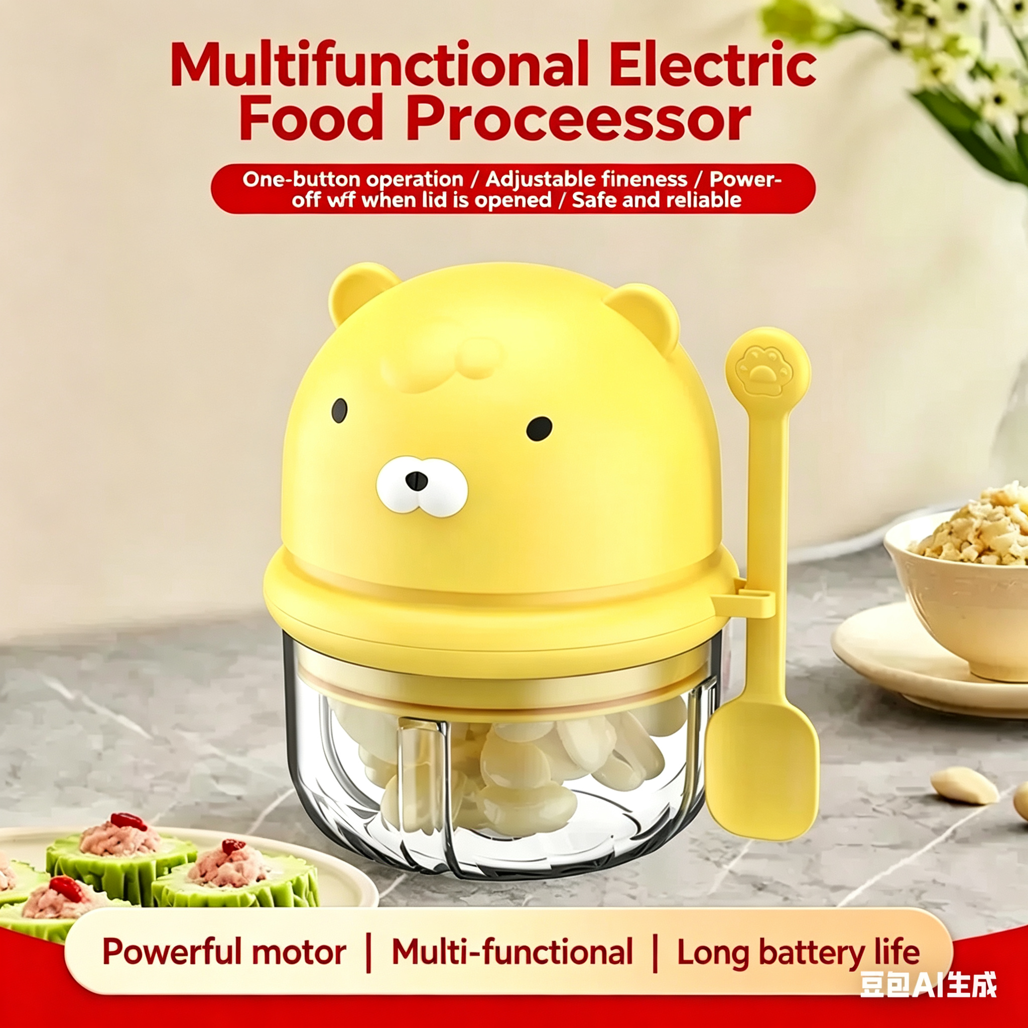Cute electric garlic press, mini wireless garlic masher, baby food processor, garlic paste maker, blender, chopper 350ml
