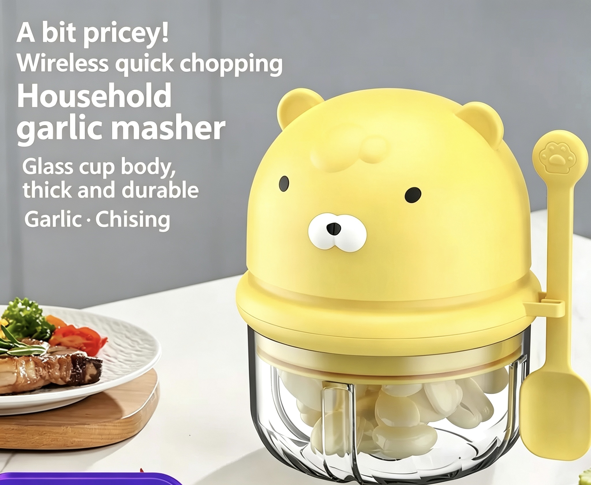 Cute electric garlic press, mini wireless garlic masher, baby food processor, garlic paste maker, blender, chopper 350ml
