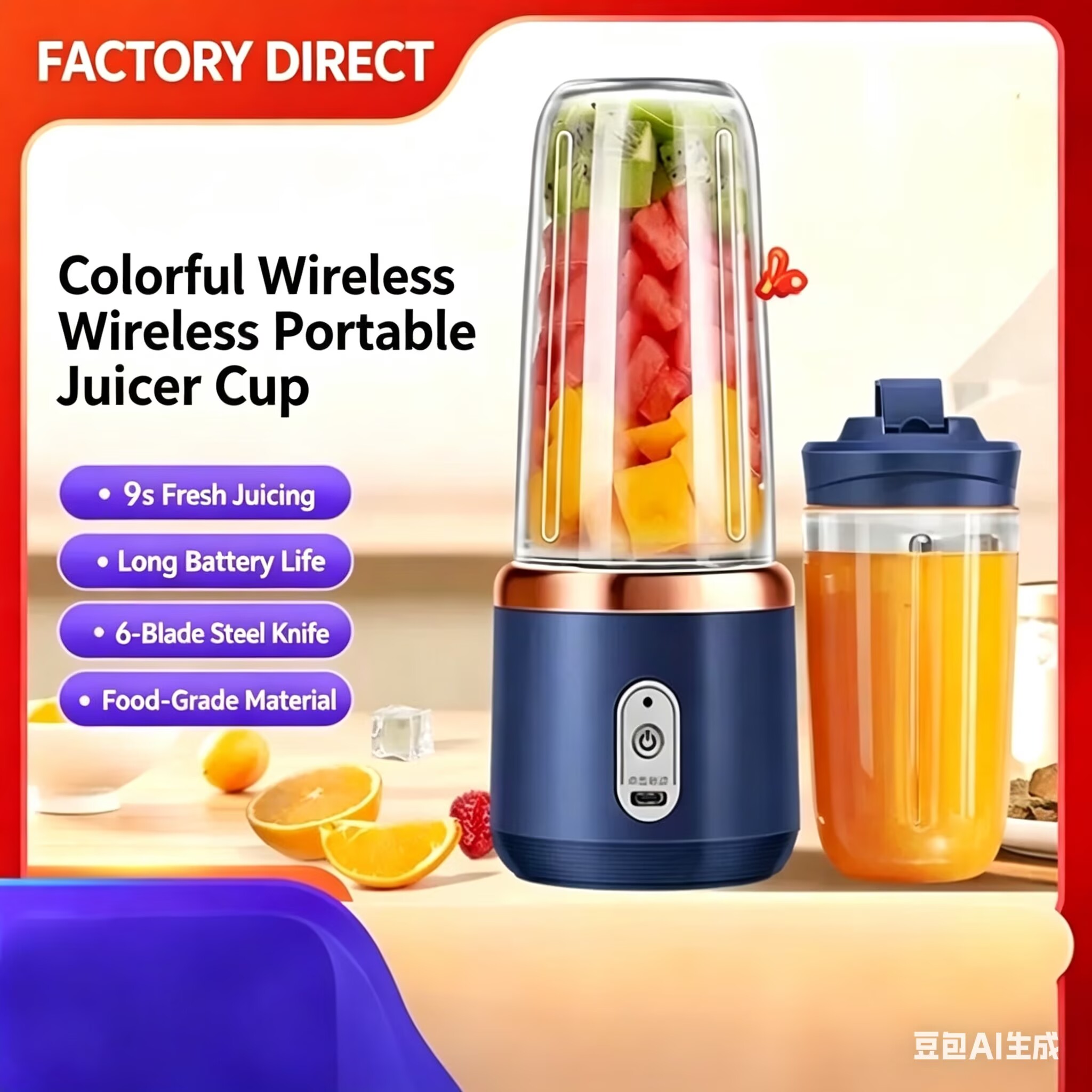 Rechargeable juicer Dual Cup Portable Juice Extractor Mini Blender USB Juice Separator Small Appliance for Home