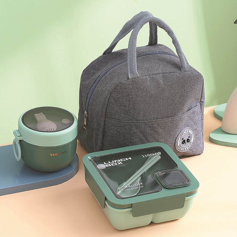 The new lunch box set includes portable leak-proof storage boxes, soup cups with lids, insulated bags for keeping hot food warm, and reusable heat-insulated food containers. It is suitable for office