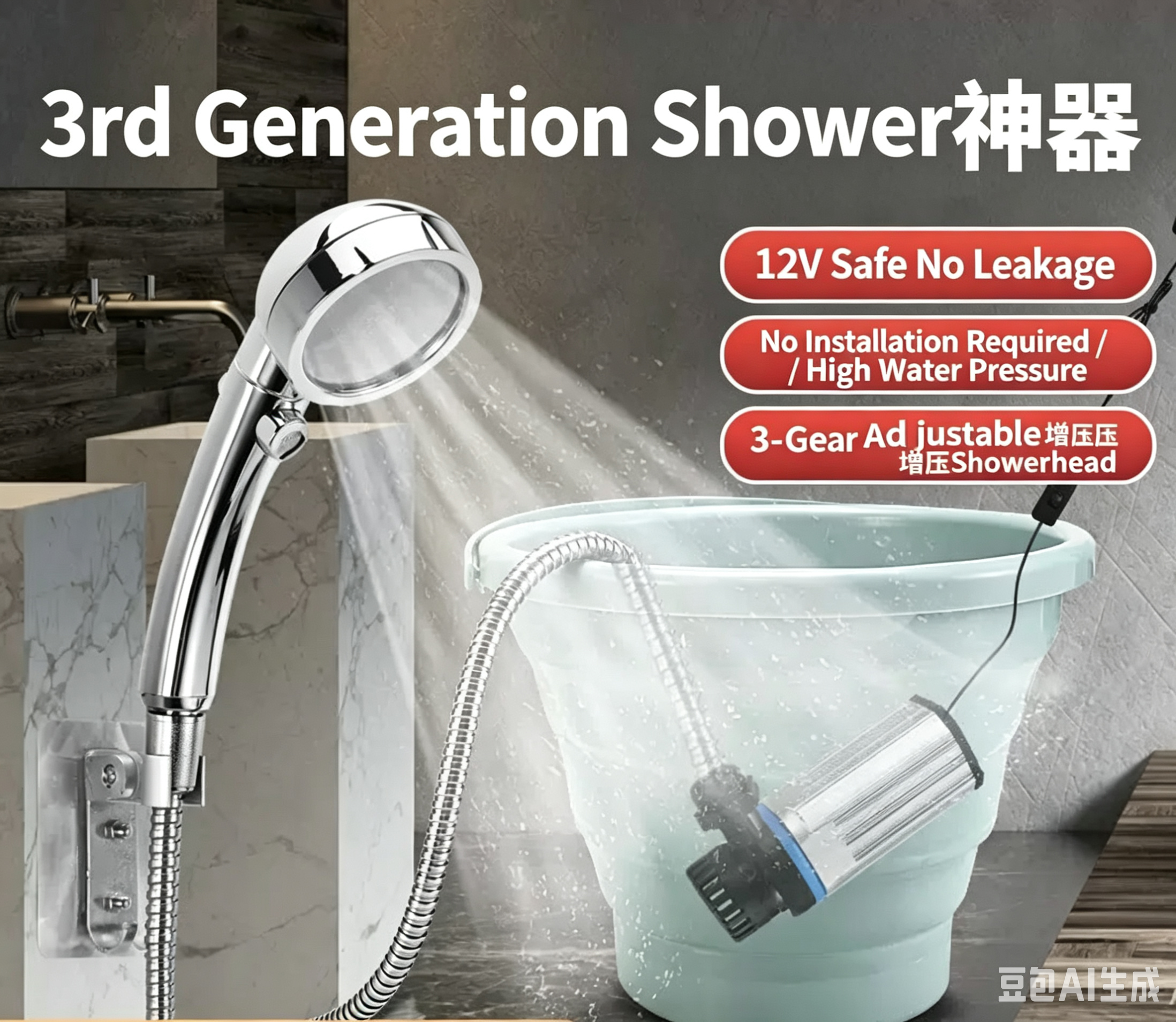 New rural dormitory shower device - a household, rental, outdoor, electric, portable, simple self-suction shower head with adjustable spray function