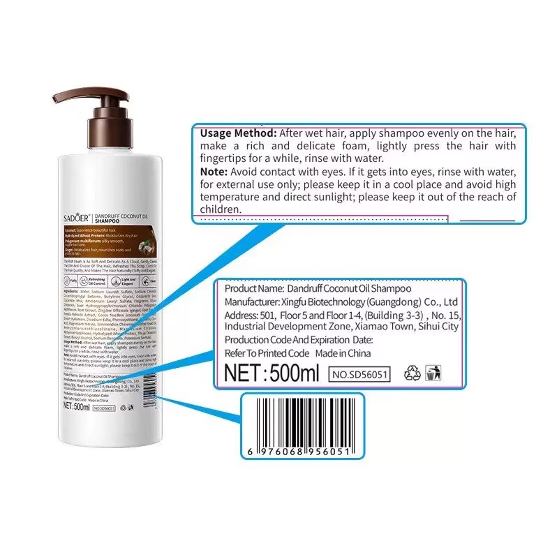 SADOER Coconut Moisturizing Shampoo, Anti-Dandruff Shampoo, Amino Acid Oil-Control Shampoo for Frizz-Free Hair Care