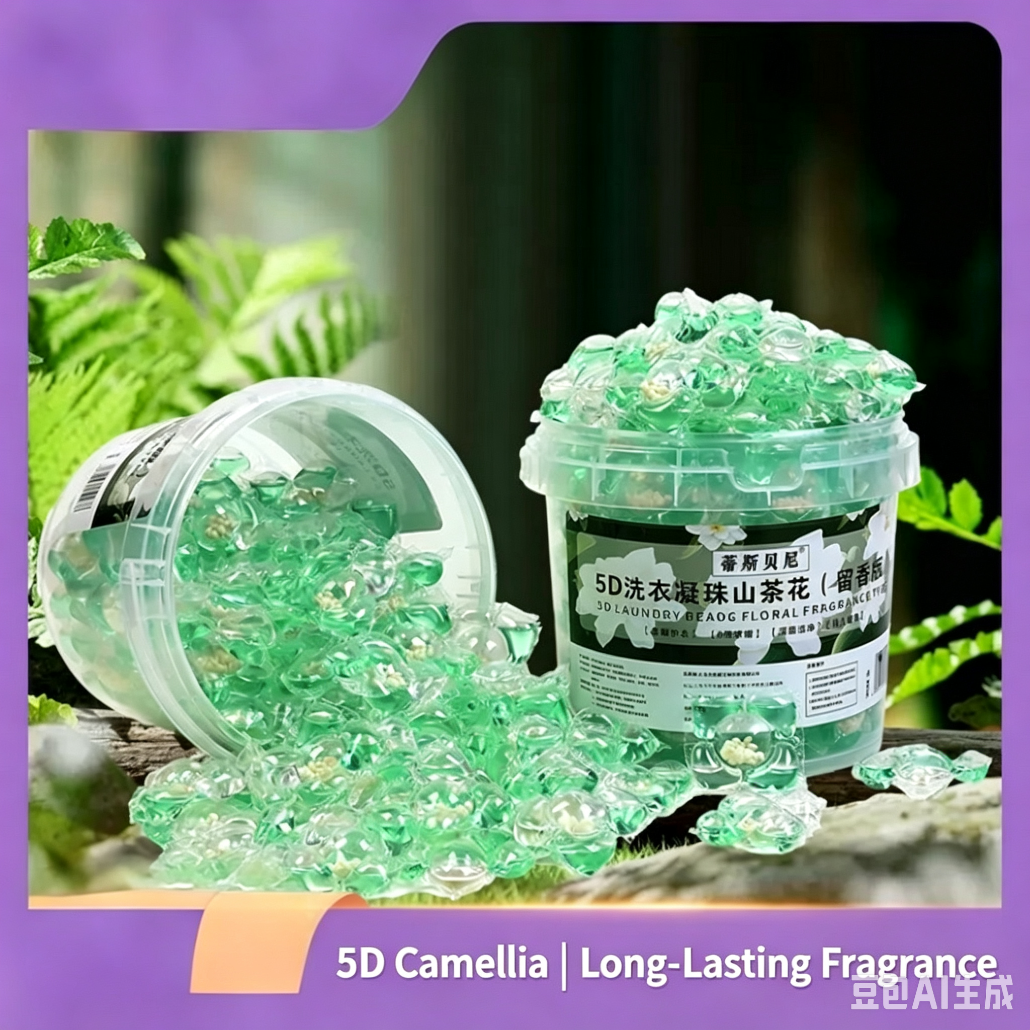 New TikTok laundry powder withcamellia flowers - 90-100 capsules in a bucket, highly concentrated for deep cleaning and garment care. The fragrance lasts long.Saygoodbye to the hassle of spraying perf
