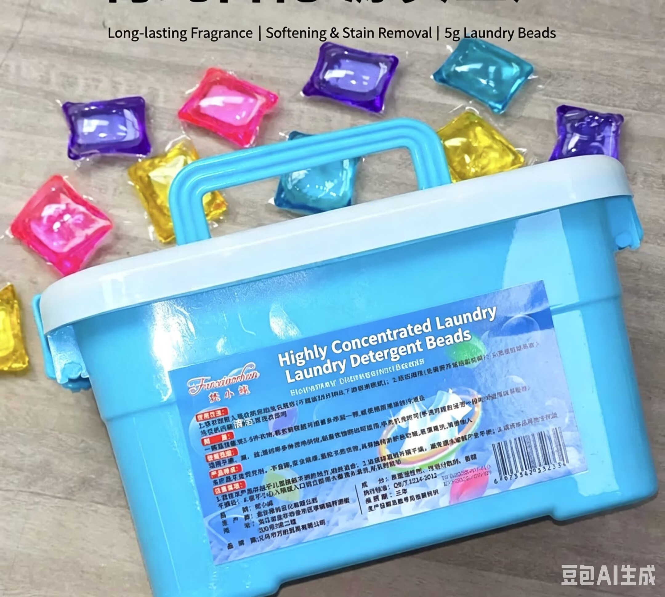 TikTok popular item - 90-100-pack box of laundry powder beads with long-lasting fragrance, softening and stain-removing function, three-in-one beads