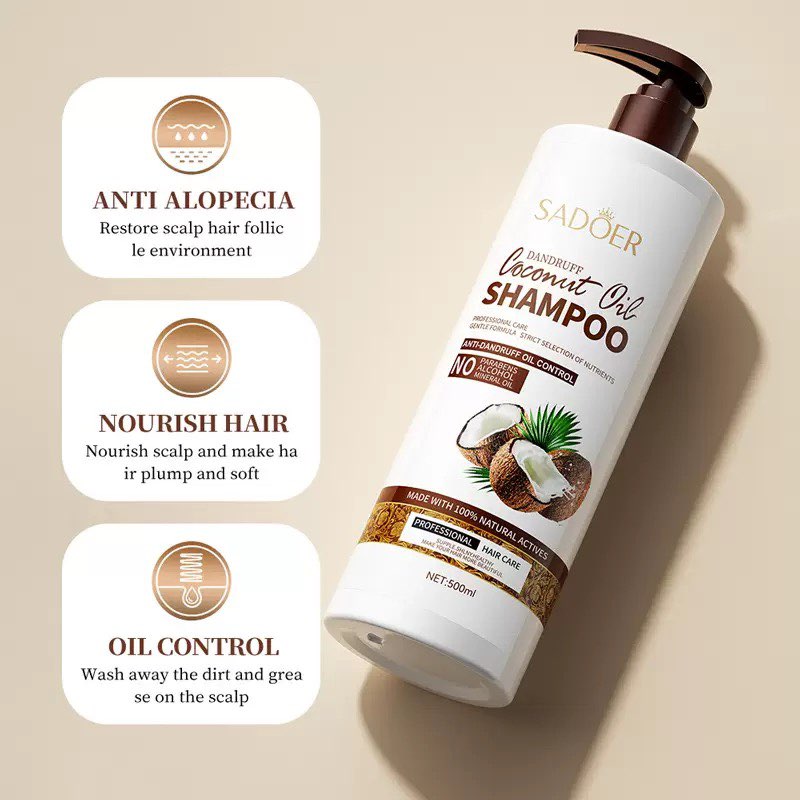 SADOER Coconut Moisturizing Shampoo, Anti-Dandruff Shampoo, Amino Acid Oil-Control Shampoo for Frizz-Free Hair Care