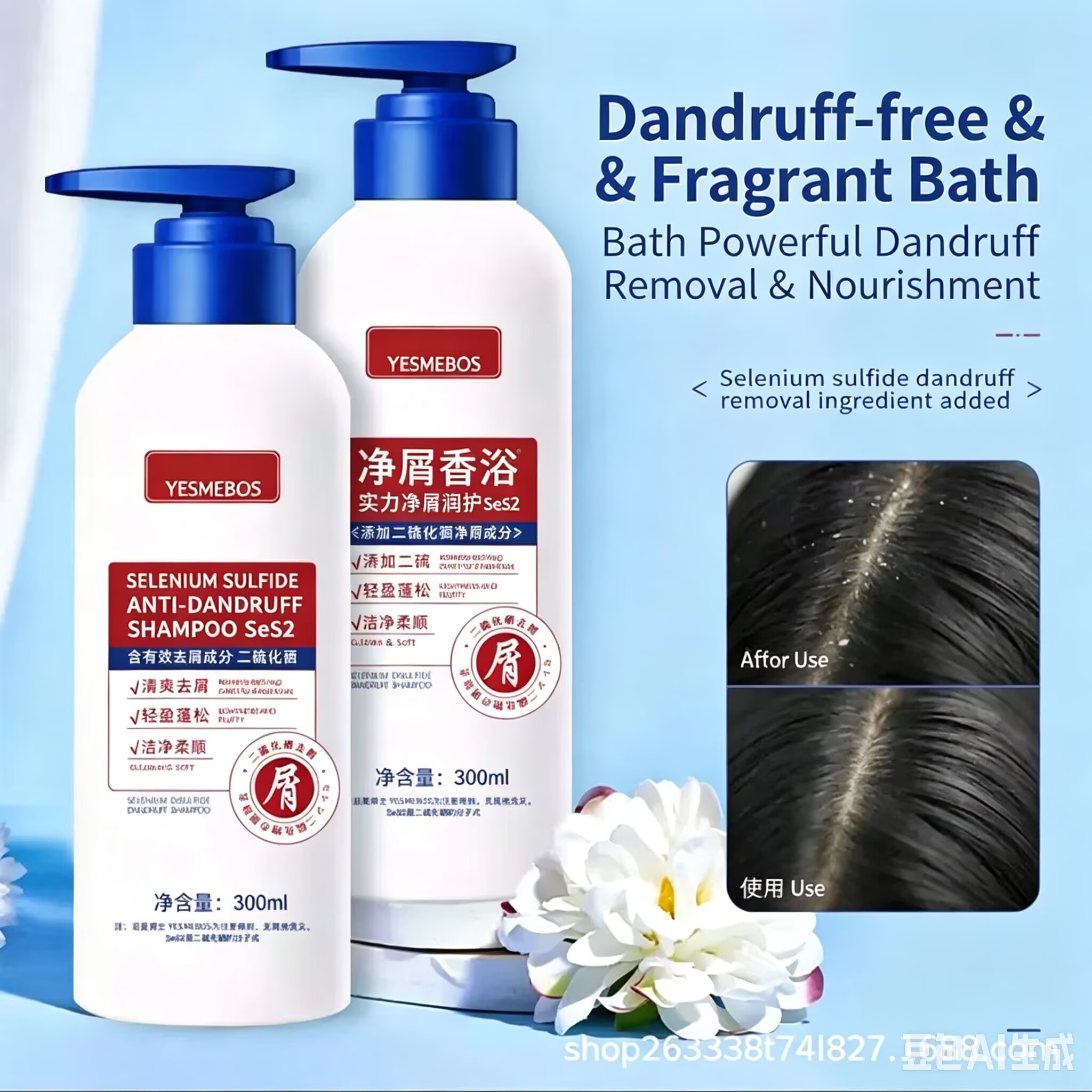 Selenium disulfide anti-dandruff shampoo controls oil, makes hair smooth and reduces itching, is refreshing and， controls oil, makes hair smooth and improves frizziness, and provides deep cleansing.
