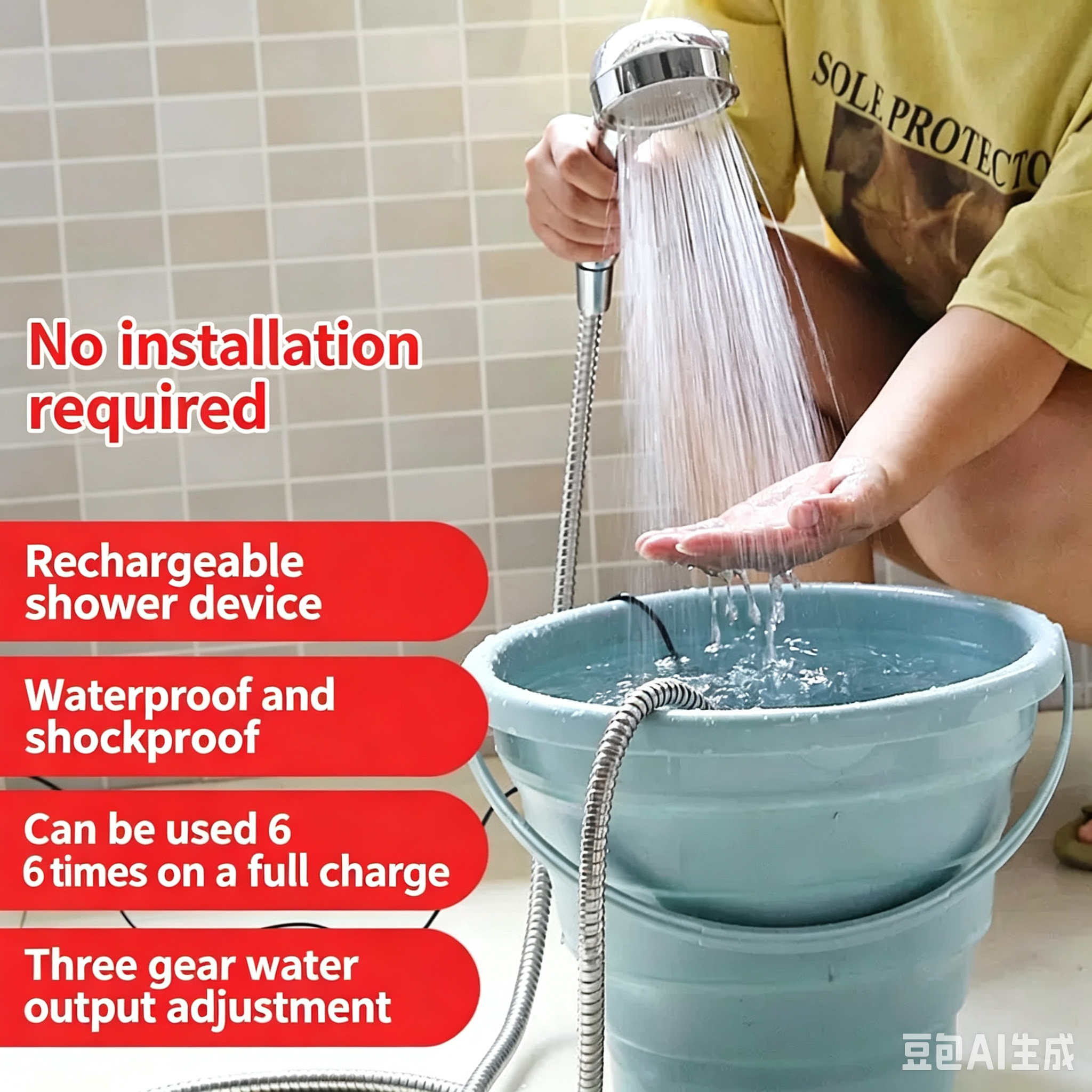 New rural dormitory shower device - a household, rental, outdoor, electric, portable, simple self-suction shower head with adjustable spray function