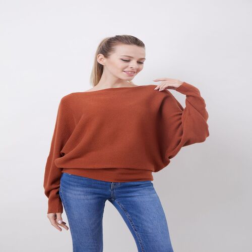 Boat Neck Batwing Sleeves Dolman Knitted Sweaters and Pullovers Tops for Women