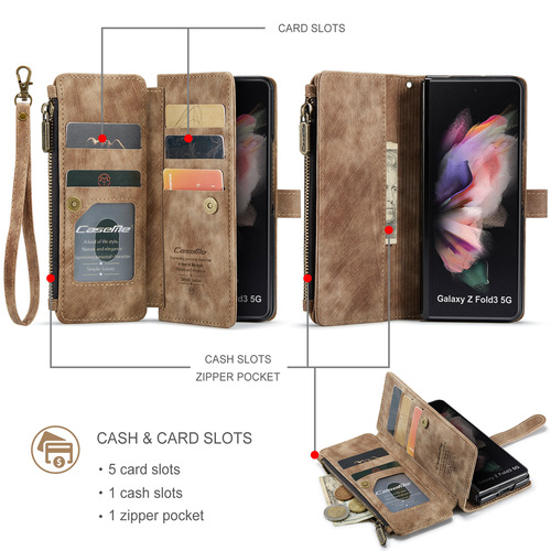 Functional  PU Leather Phone Case with Zipper Strap Card Holder for Samsung A14/Z Fold 7/6/5/S24 Ultra/S24 Plus/S24 etc