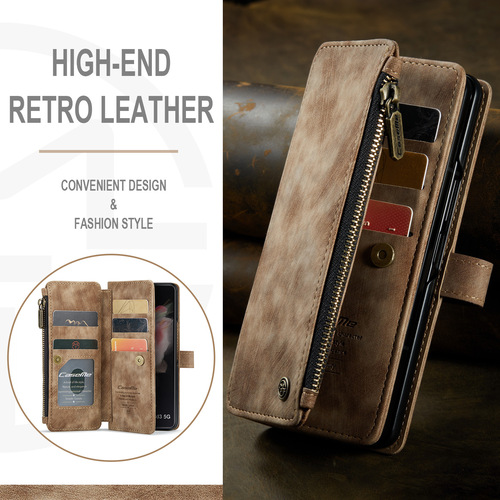 Functional  PU Leather Phone Case with Zipper Strap Card Holder for Samsung A14/Z Fold 7/6/5/S24 Ultra/S24 Plus/S24 etc