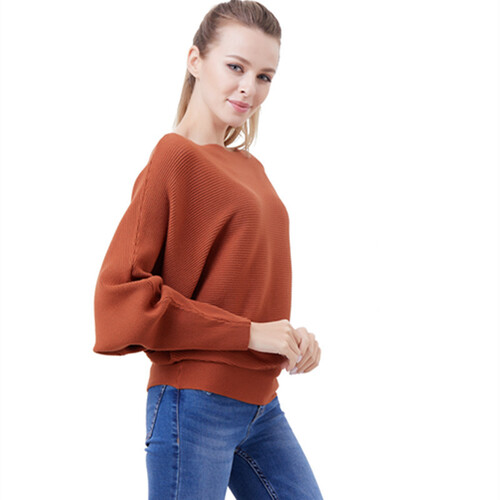 Boat Neck Batwing Sleeves Dolman Knitted Sweaters and Pullovers Tops for Women