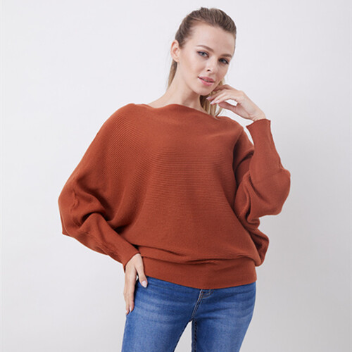 Boat Neck Batwing Sleeves Dolman Knitted Sweaters and Pullovers Tops for Women