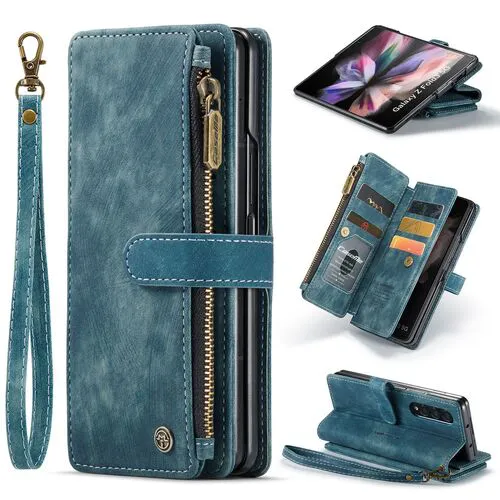 Functional  PU Leather Phone Case with Zipper Strap Card Holder for Samsung A14/Z Fold 7/6/5/S24 Ultra/S24 Plus/S24 etc