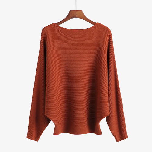 Boat Neck Batwing Sleeves Dolman Knitted Sweaters and Pullovers Tops for Women